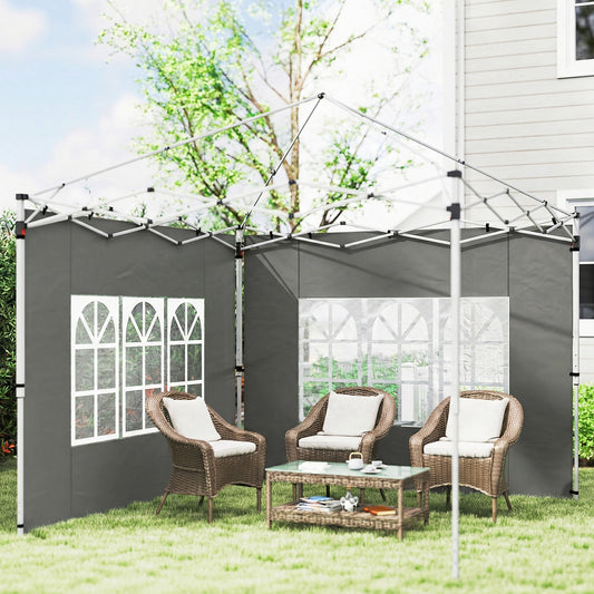 Outsunny Gazebo Side Panels Replacement With Window For 3x3m Or 3x4m Pop Up Canopy 2 Pack Dark Grey