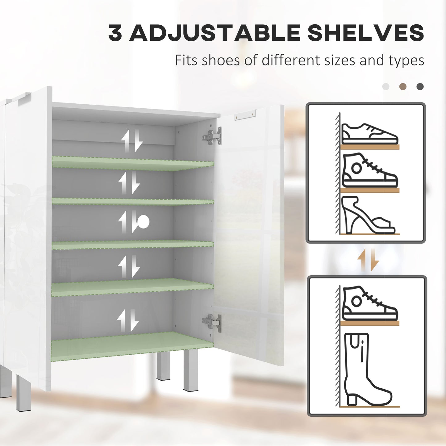 HOMCOM High Gloss Narrow Shoe Cabinet with Soft-Close Hinges and Adjustable Inner Shelves for Up to 20 Pairs of Shoes - ALL4U RETAILER LTD