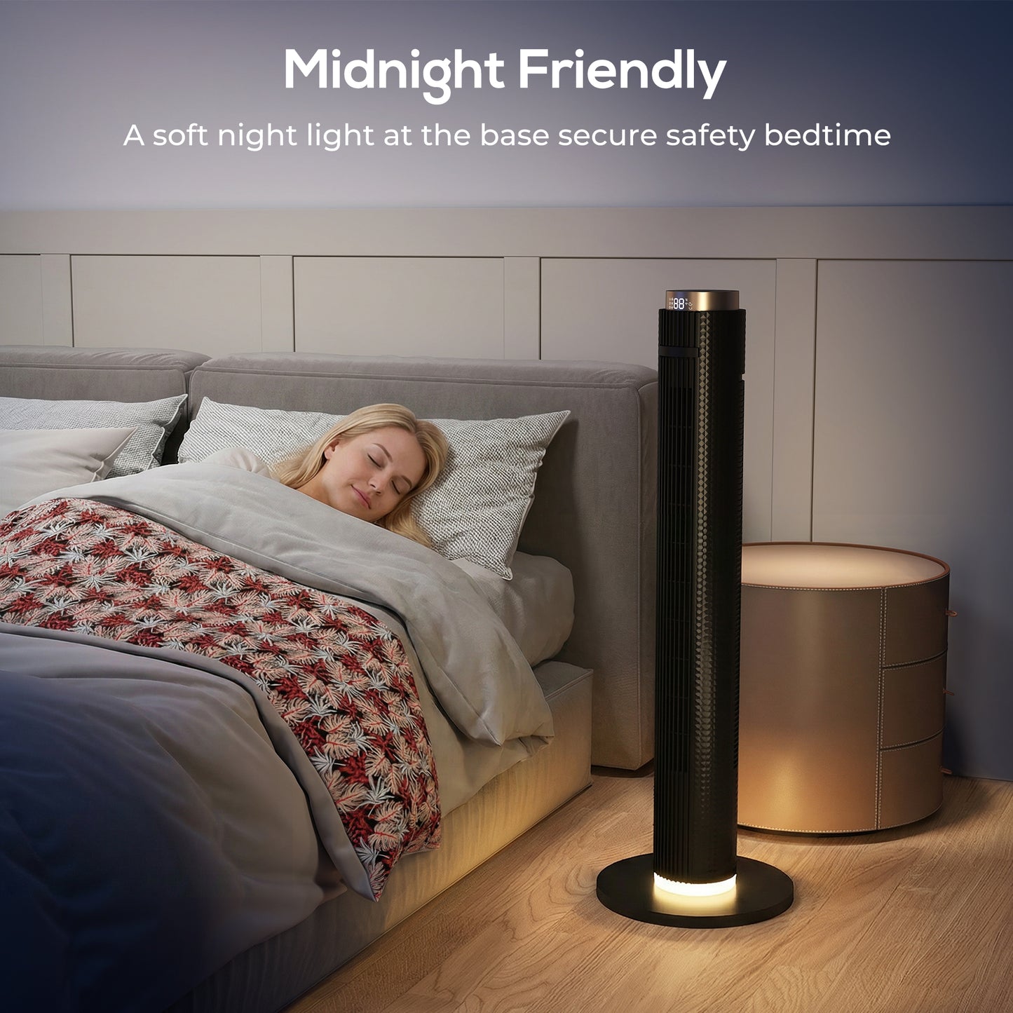 HOMCOM Tower Fan With WiFi App Control Standing Floor Fan 3 Speeds 4 Modes 12 Hour Timer Night Light Black