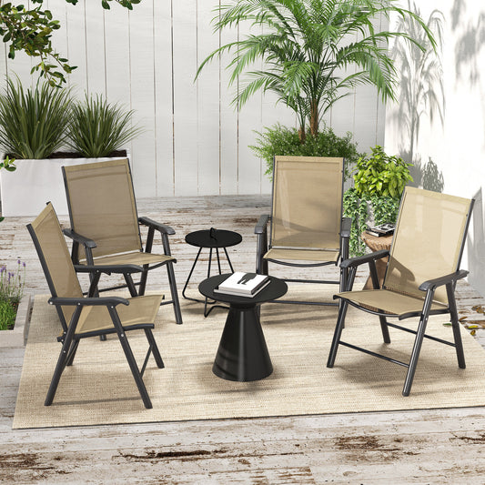 Outsunny Set of Four Folding Garden Chairs Light Brown with Breathable Textilene Panels and Powder Coated Metal Frames