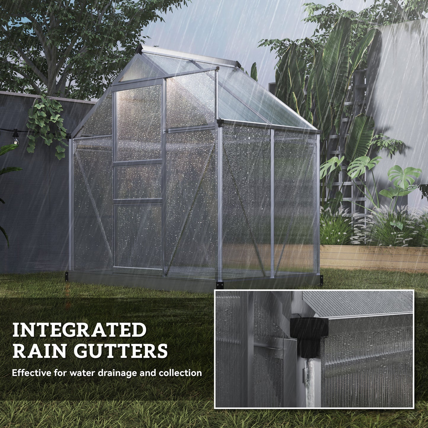 Outsunny Large Polycarbonate Greenhouse Walk In With Slide Door And Window Aluminium Frame 6x4ft Silver Tone
