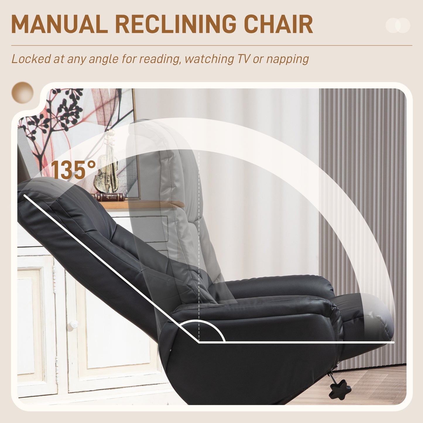 HOMCOM Rocking Recliner Chair With Footstool In PU Leather Wood Base For Living Room And Bedroom Black
