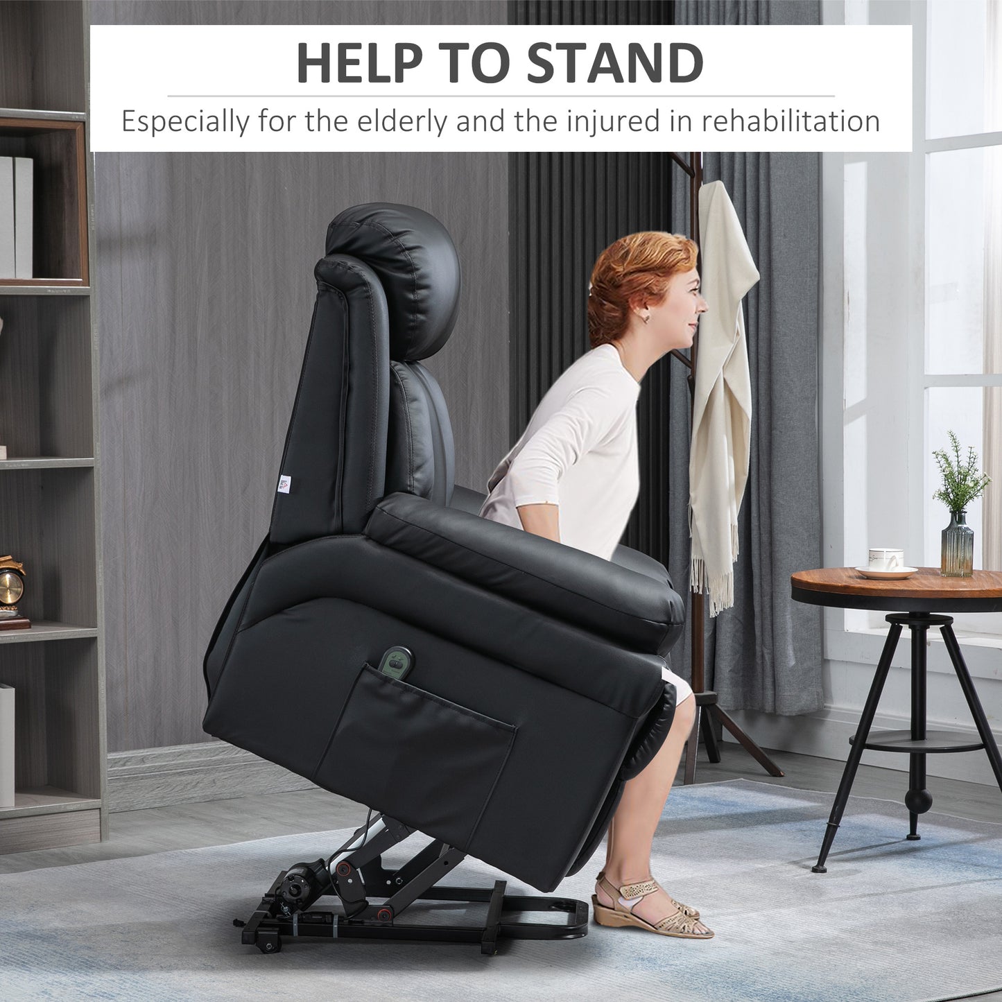 HOMCOM Power Lift Chair Recliner for Elderly Electric Recliner Overstuffed Faux Leather with Remote and Side Pockets