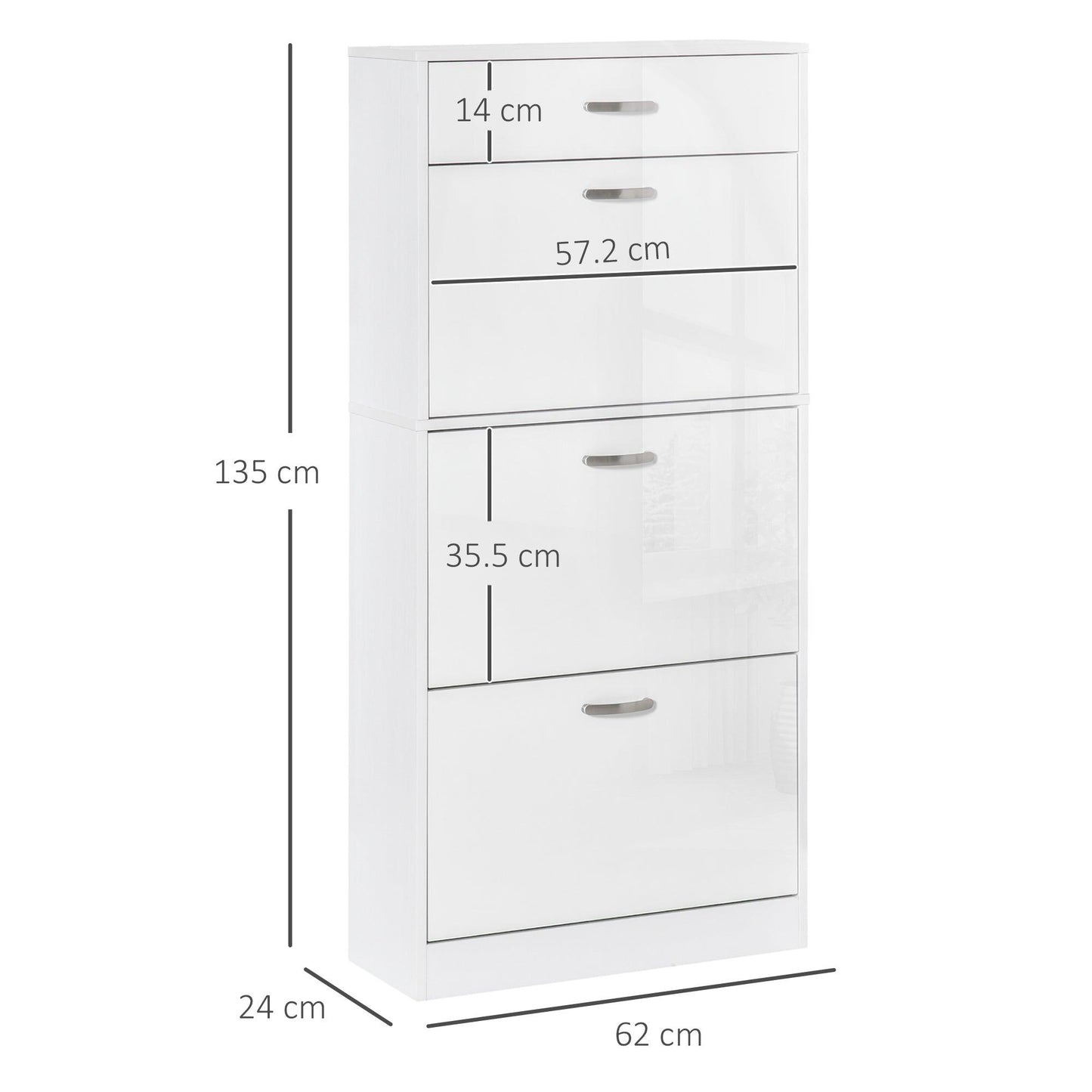 HOMCOM 4-Drawer Shoe Cabinet Storage, White - 18 Pairs - ALL4U RETAILER LTD