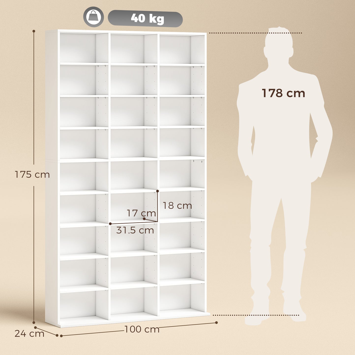 HOMCOM 835 CD And 500 DVD Storage Unit Blu Ray Media Shelf With 27 Compartments And 21 Adjustable Shelves White