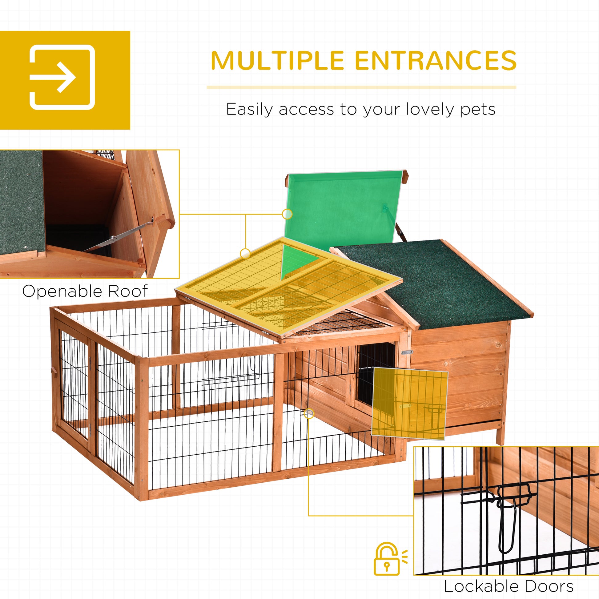 Outsunny Deluxe Golden Red Wooden Rabbit and Guinea Pig Hutch with Spacious Run and Lockable Roof - ALL4U RETAILER LTD