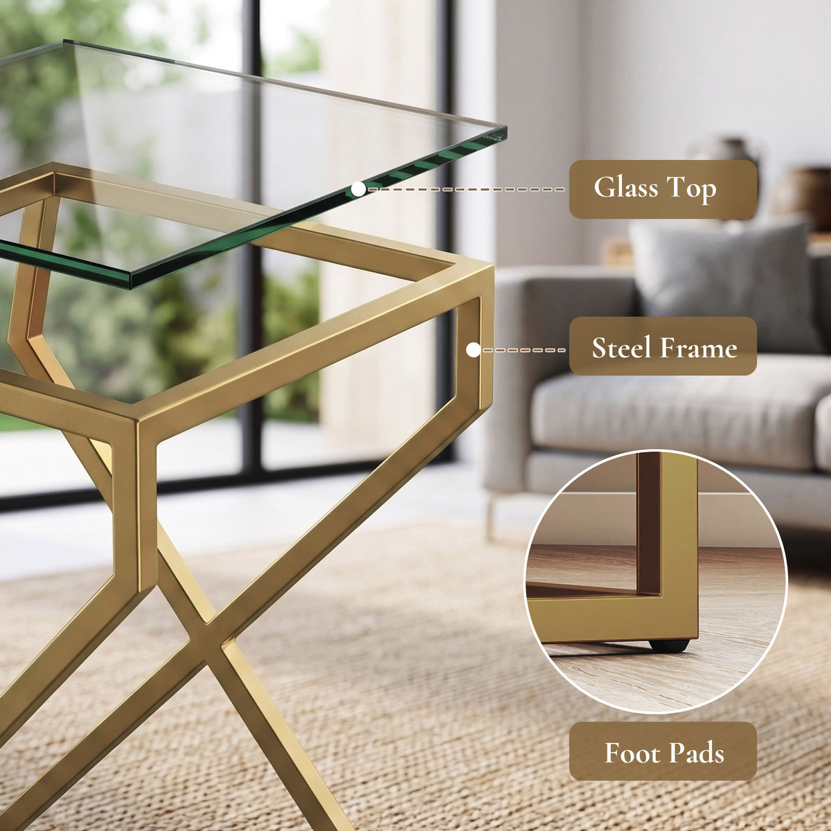 HOMCOM Set Of 2 Nesting Side Tables With Tempered Glass Tops And Steel Legs