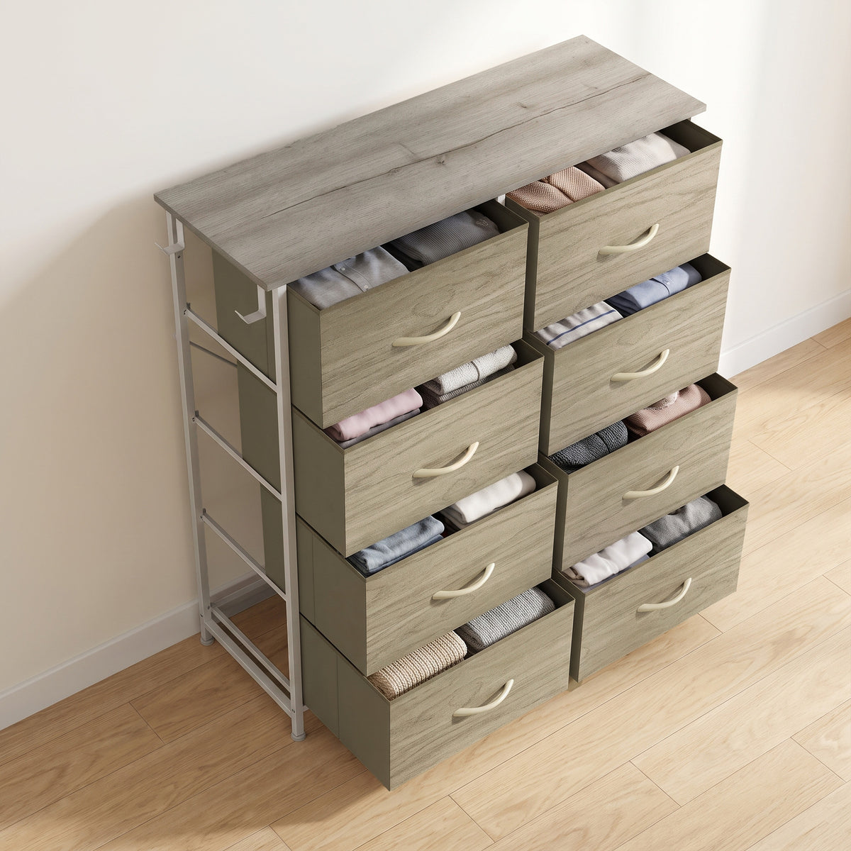 HOMCOM 8 Drawer Fabric Dresser with Side Storage Bag and Hooks