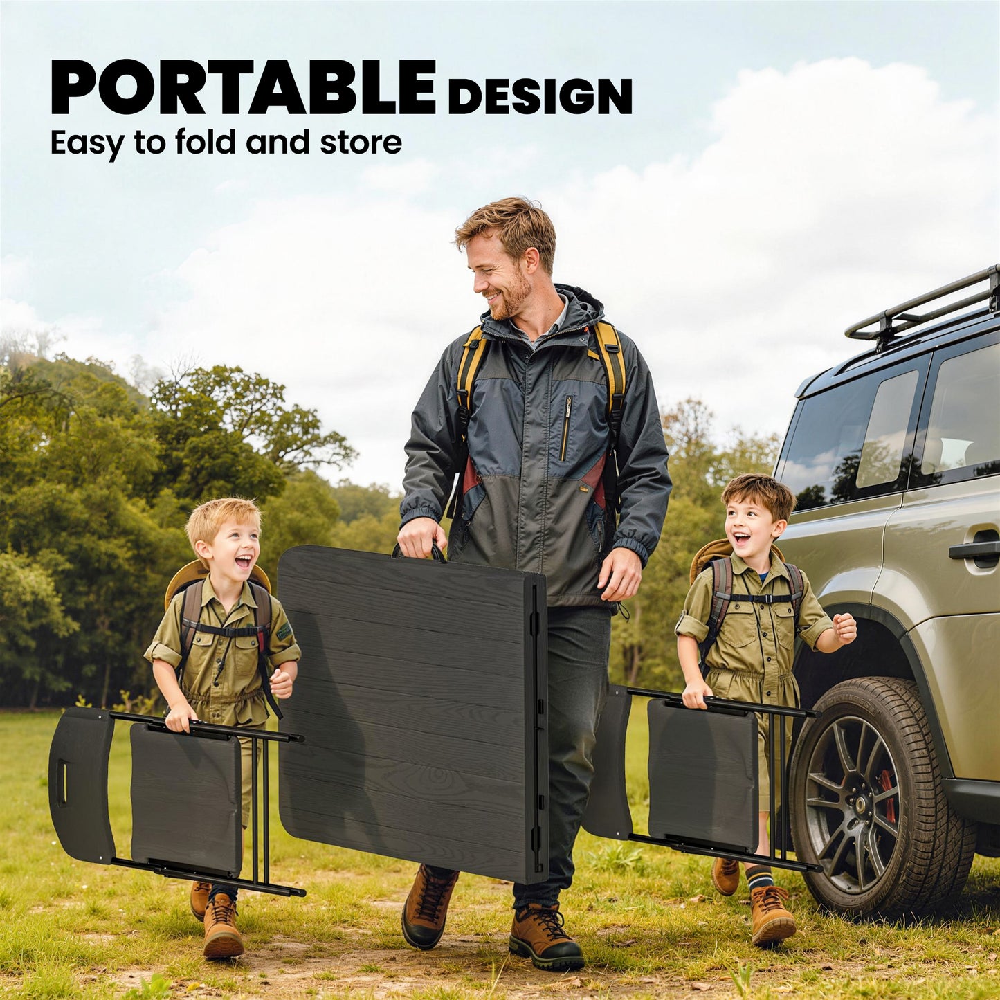 Outsunny 5 Piece 6ft Foldable Table and Chairs Portable Picnic Set Waterproof Top and Steel Frame Black