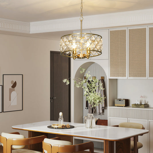 HOMCOM 51 Crystallite Four Bulb Chandelier Gold Tone With Adjustable 130 Cm Chain And Sparkling Crystal Balls