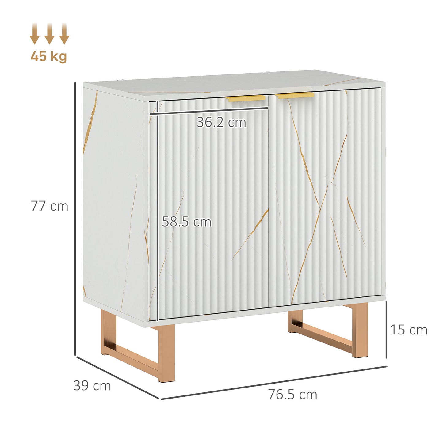 HOMCOM Elegant Storage Sideboard White and Gold Tone with Adjustable Shelves and Two Cabinets