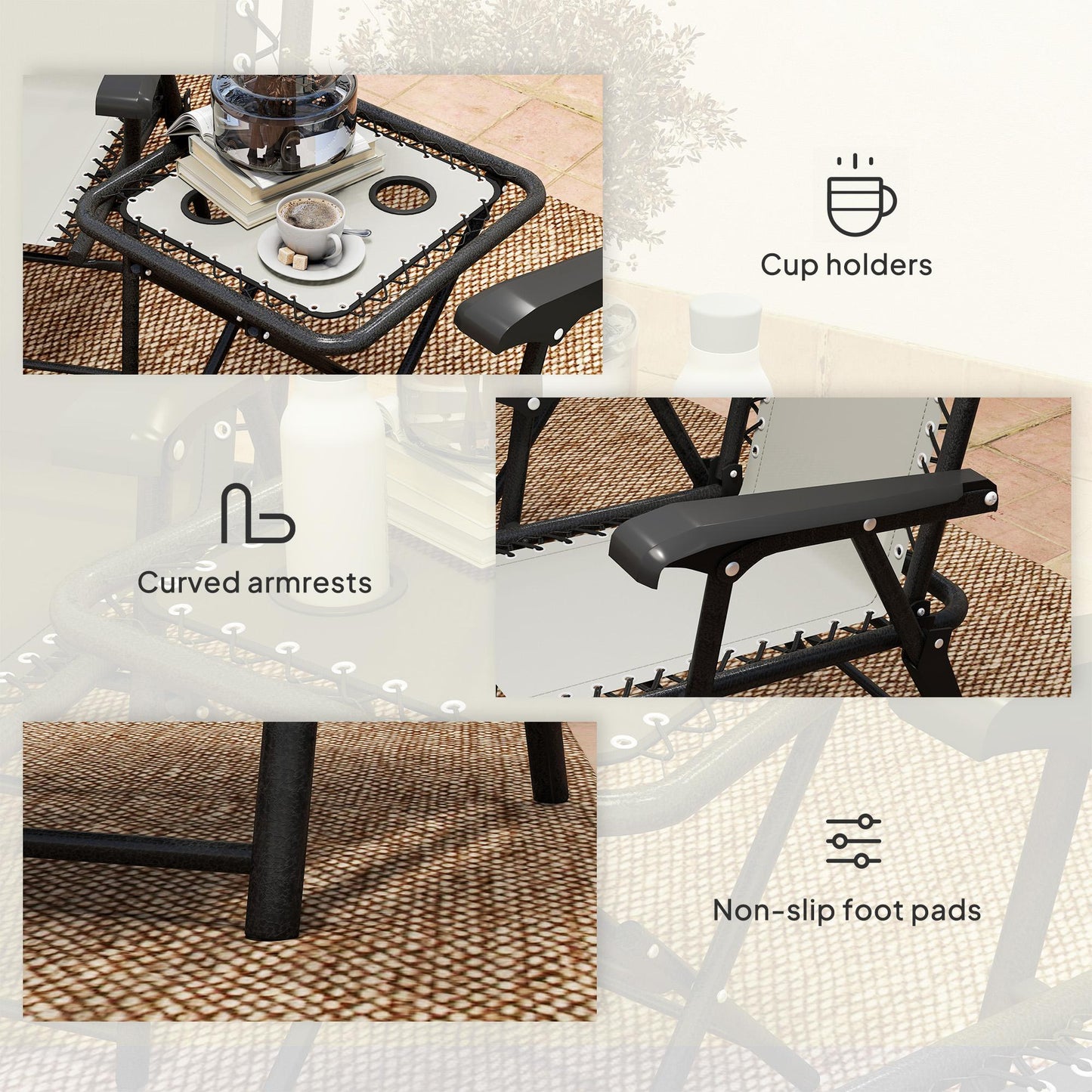 Outsunny Cream White Three Piece Garden Table And Chair Set With Two Armchairs And Coffee Table
