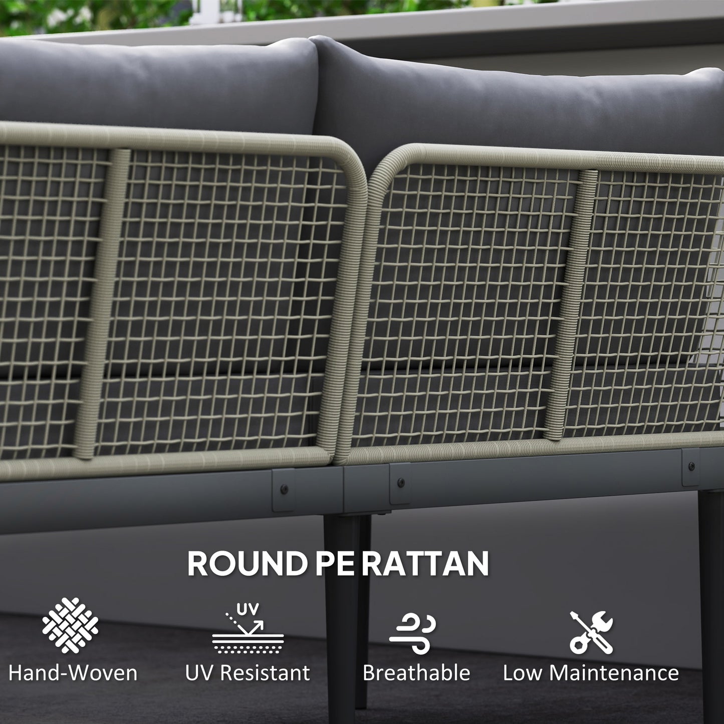 Outsunny Three Piece L Shaped Rattan Sofa Set Grey For Outdoor Patio With Two Loveseats And Long Coffee Table