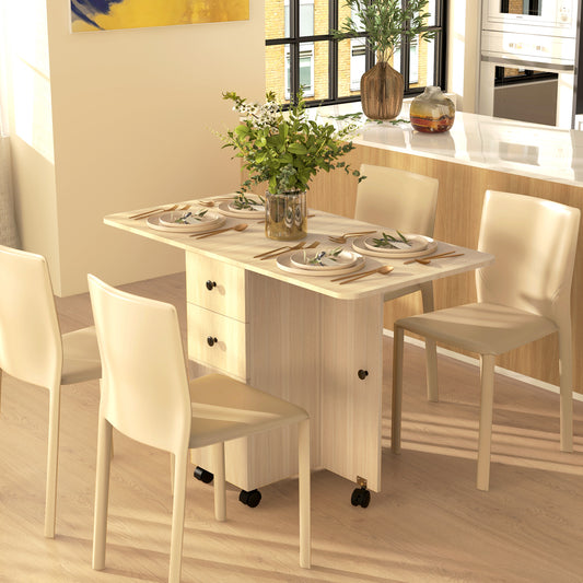 HOMCOM Six Person Drop Leaf Dining Table With Storage Wood Effect Expandable Seating For Six