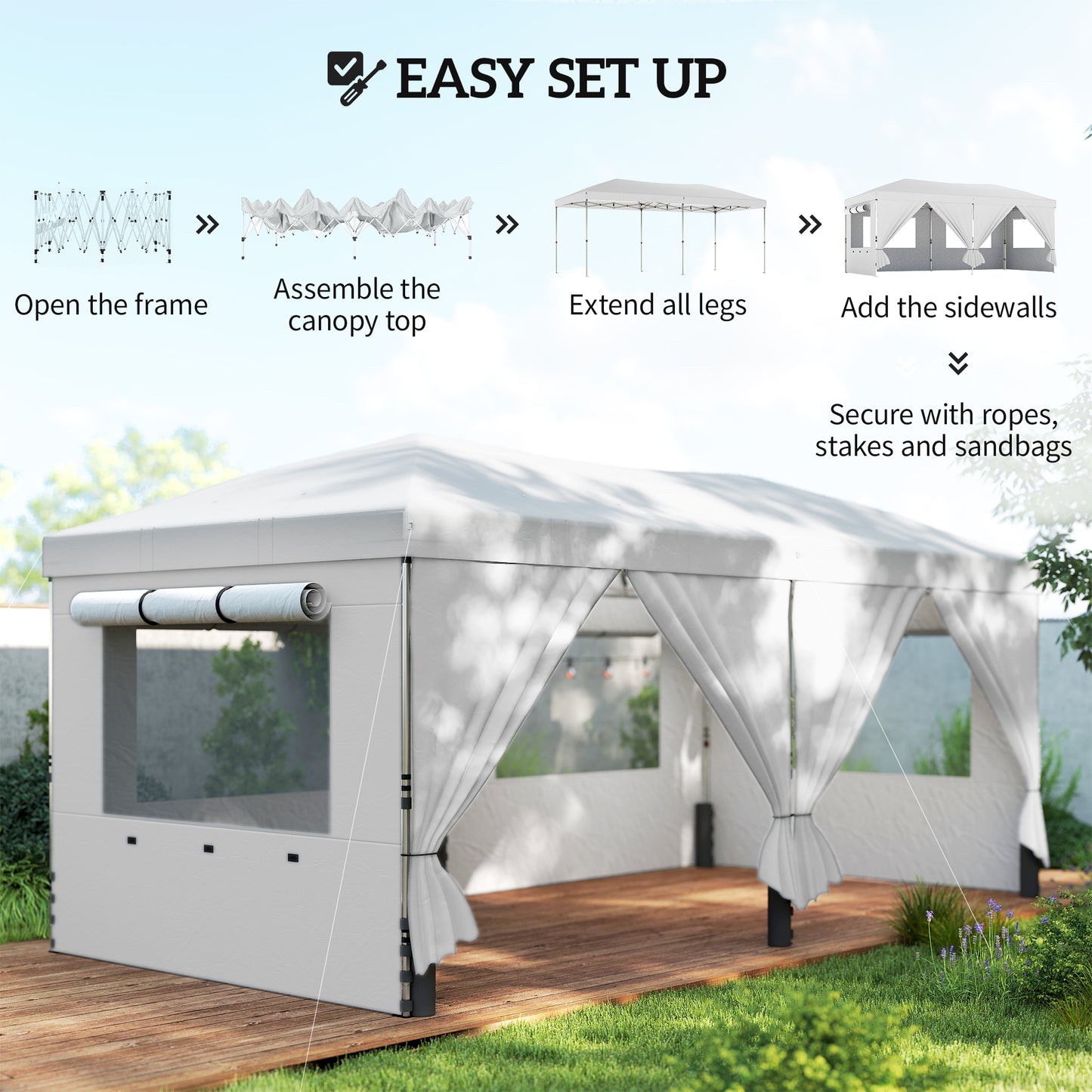 Outsunny 3 By 6 M Pop Up Canopy Gazebo With UV50 Plus Protection And Six Sidewalls White