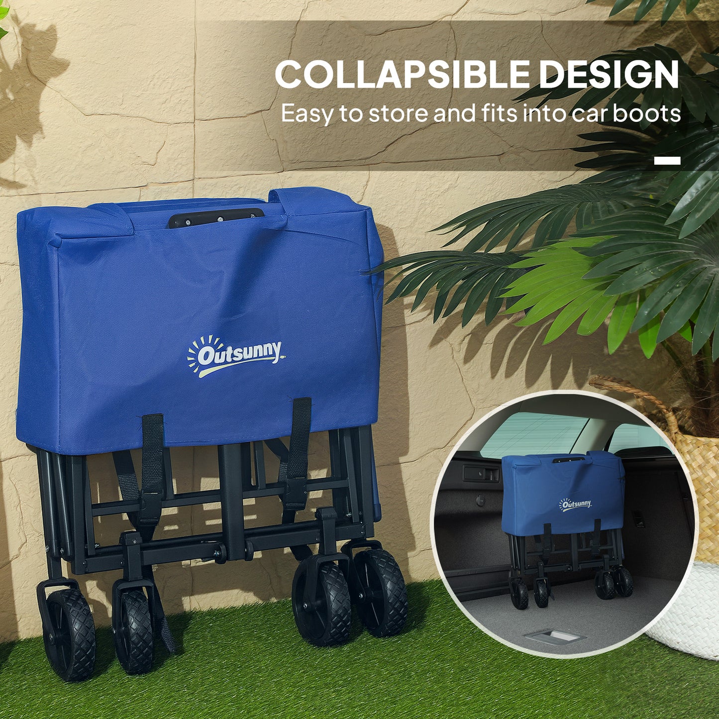 Outsunny 62L Festival Trolley On Wheels With 120Kg Capacity Folding Cart For Beach Camping And Festival Blue
