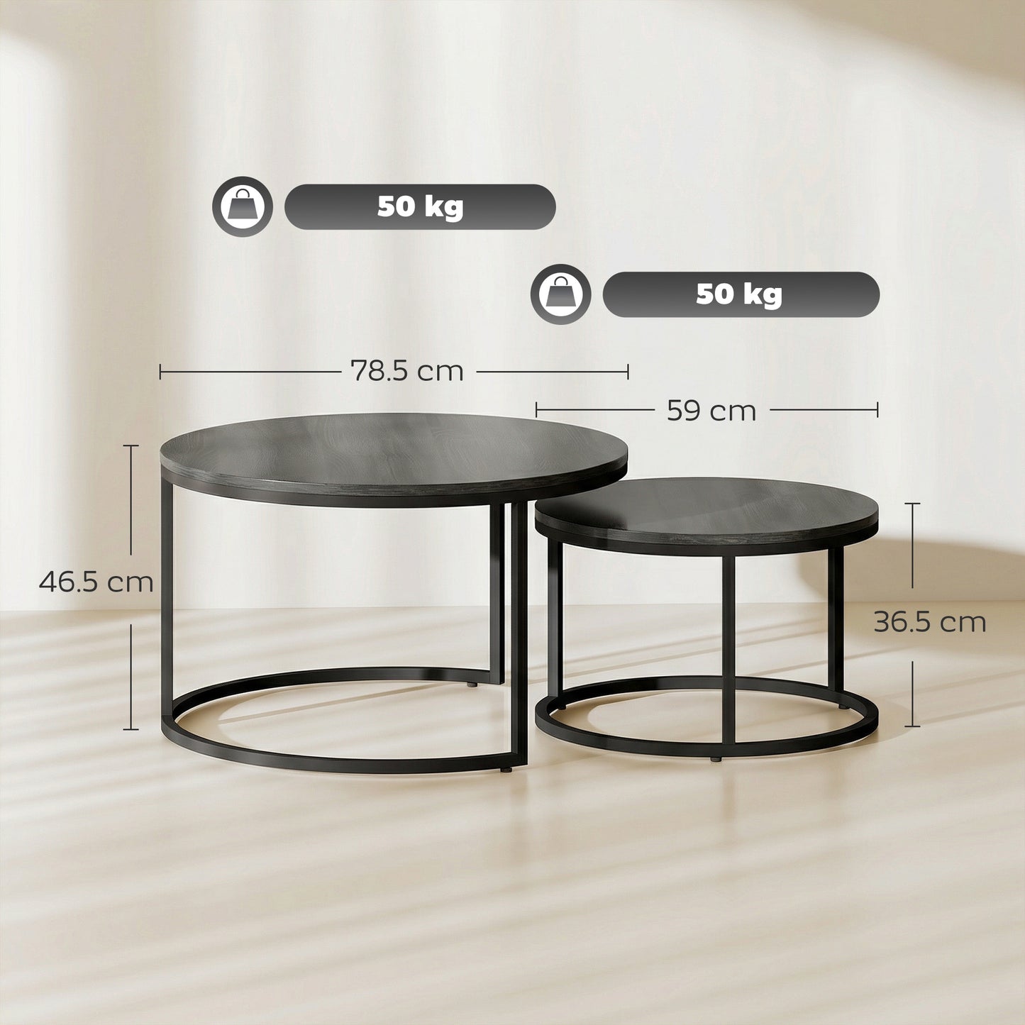 HOMCOM Set Of Two Wood Effect Stacking Tables In Black Wood Grain For Space Saving Living Room Decor