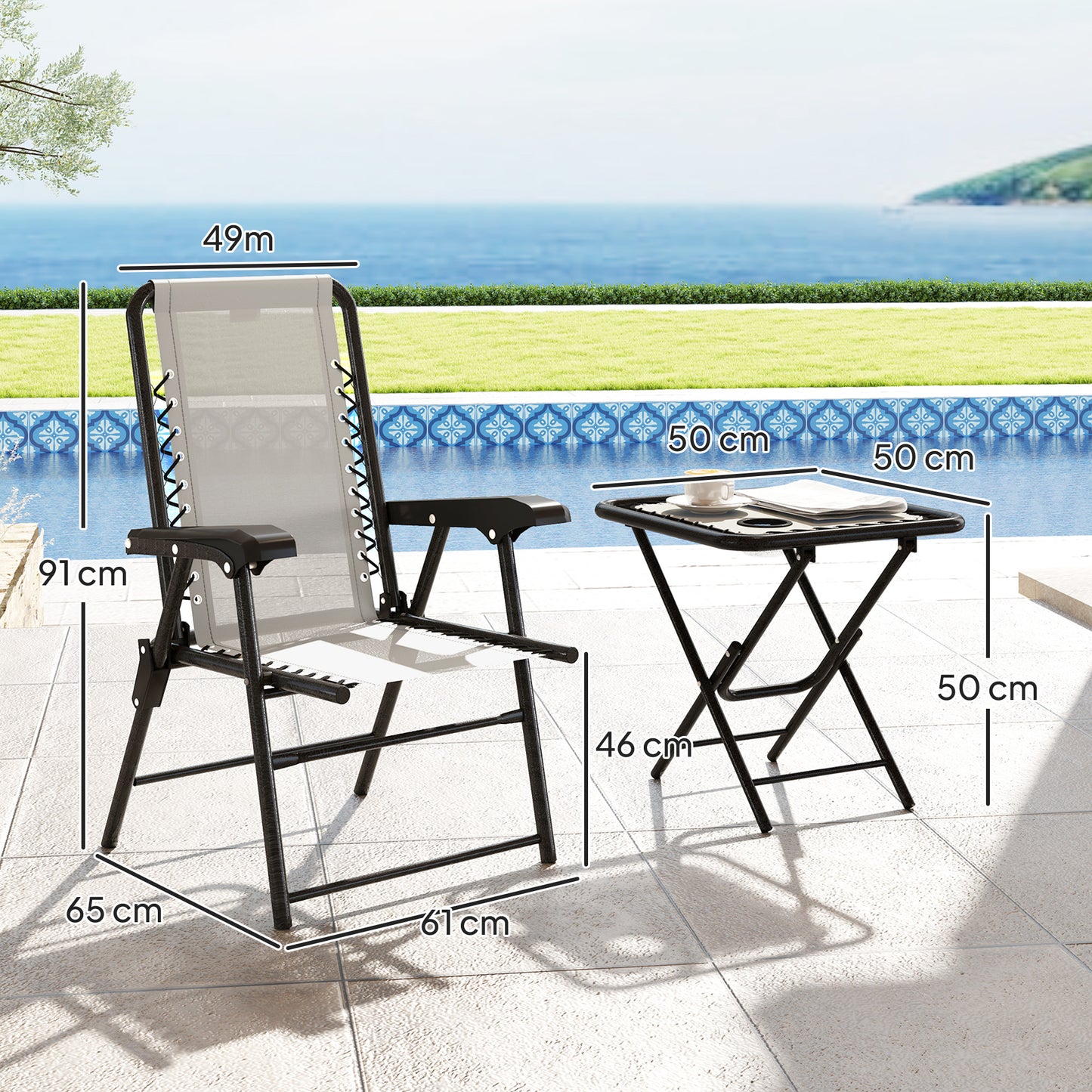 Outsunny Cream White Three Piece Garden Table And Chair Set With Two Armchairs And Coffee Table