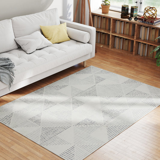 HOMCOM Modern Area Rug Geometric Pattern Non Slip Machine Washable Soft Floor Carpet 170 X 120 cm Grey