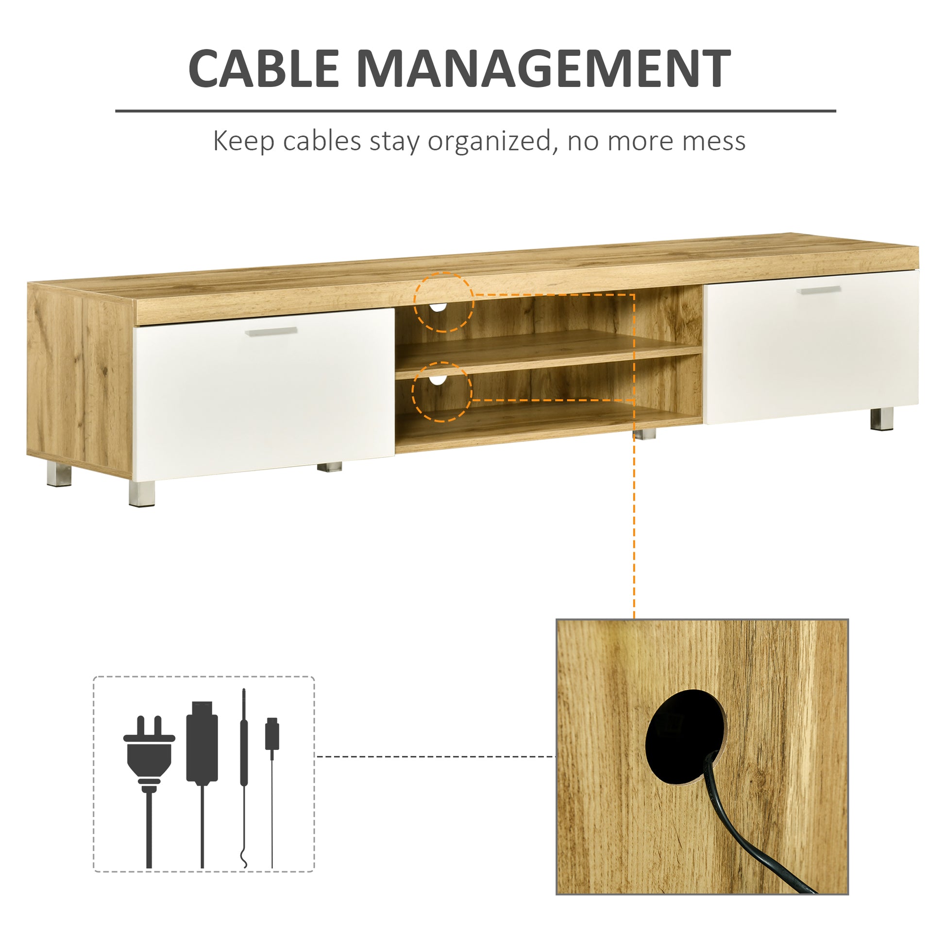 HOMCOM Contemporary Oak and White TV Stand for Up to 90-Inch TVs with Storage and Shelves - ALL4U RETAILER LTD