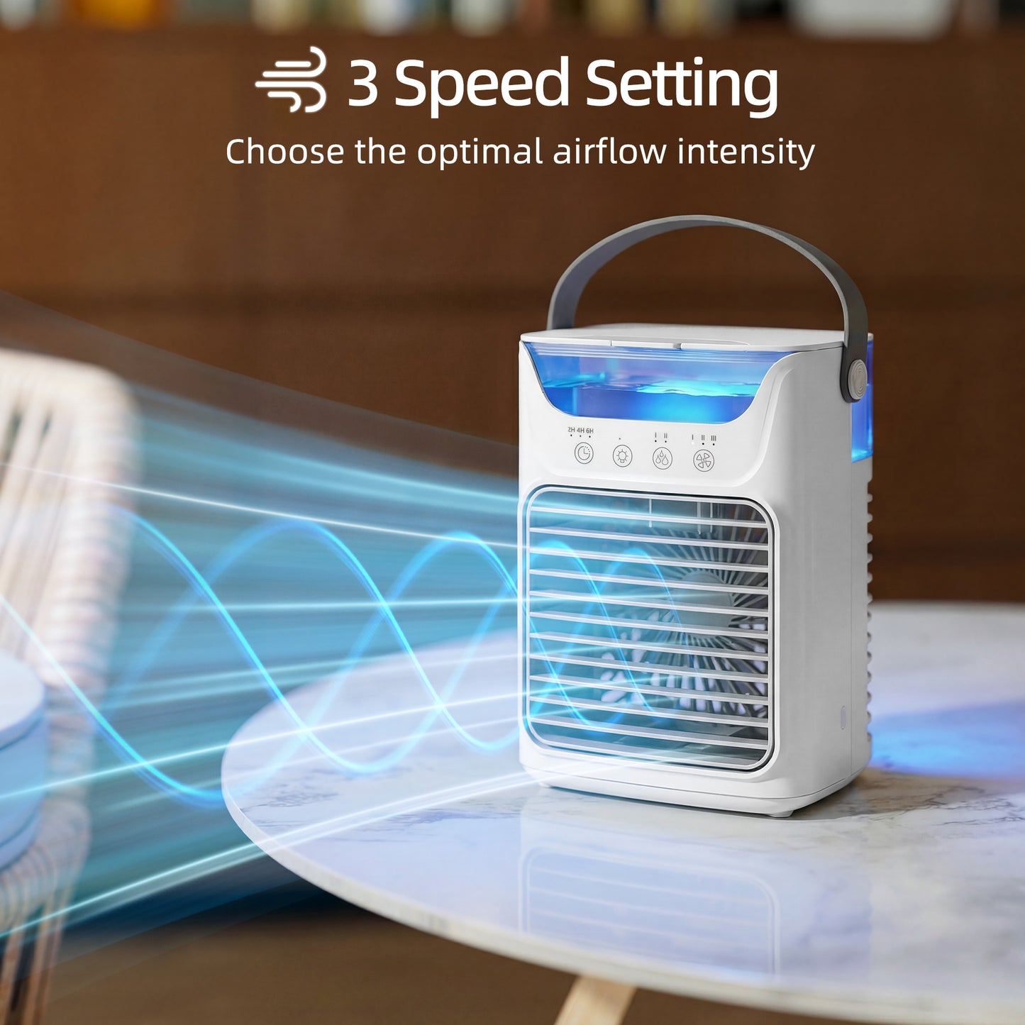 HOMCOM Air Cooler With Adjustable Head Portable Air Conditioner 3 Wind Speeds 2 Cool Mist Settings RGB Light White