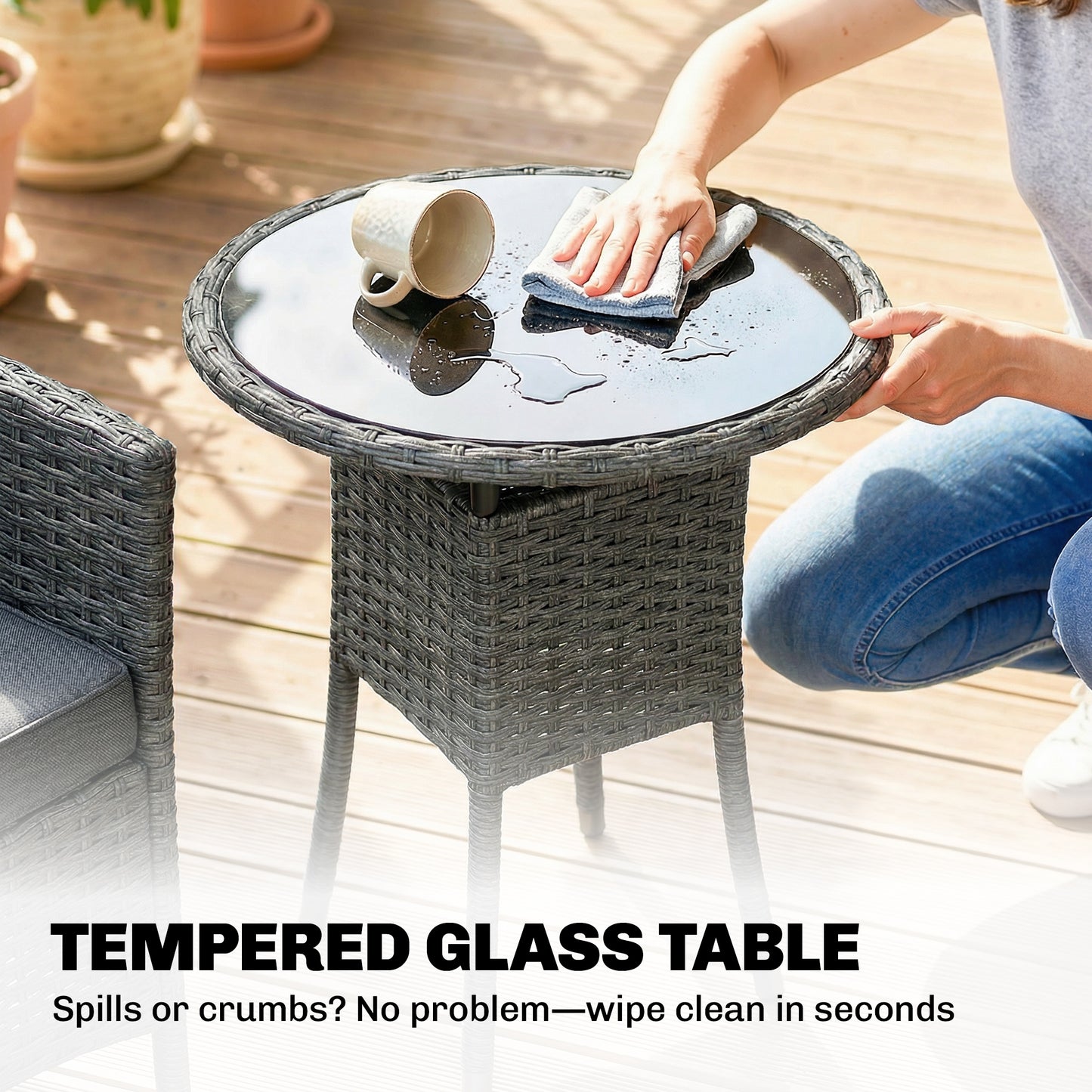 Outsunny Rattan Bistro Set Reclining Garden Chairs And Glass Coffee Table With Cushions For Patio Balcony Porch Grey