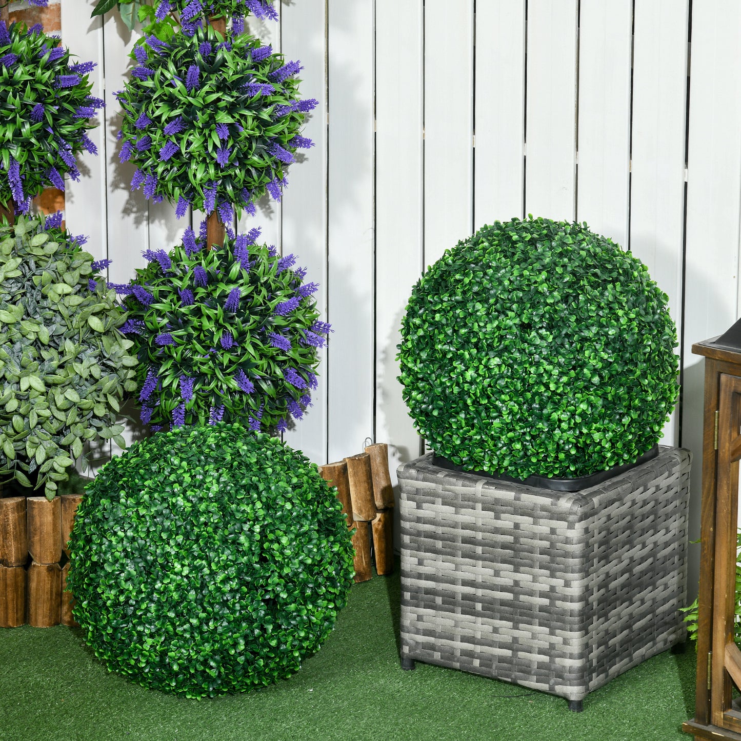 Outsunny Set of 2 Realistic Faux Boxwood Topiary Balls - 40cm Hanging Greenery for Indoor & Outdoor Décor - ALL4U RETAILER LTD