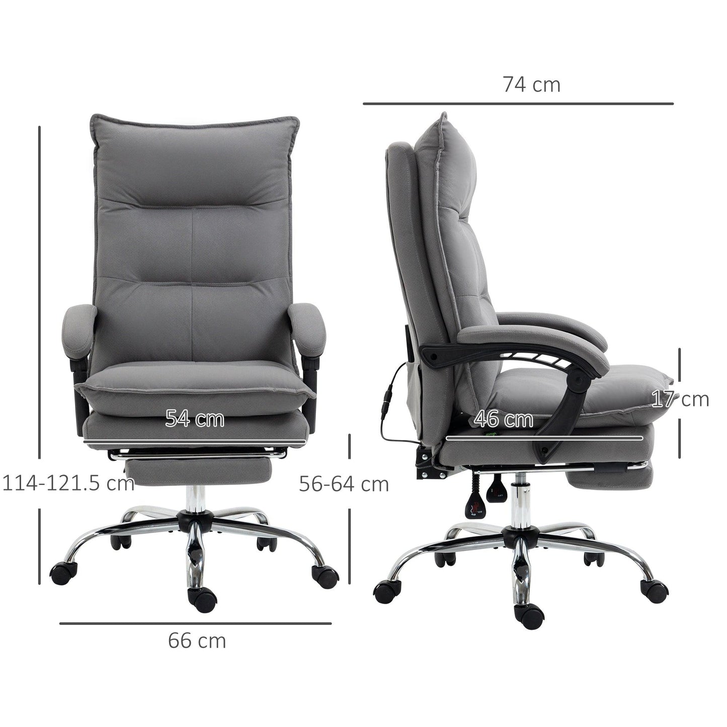 Vinsetto Microfibre Vibration Massage Office Chair with Heat, Footrest, Grey - ALL4U RETAILER LTD