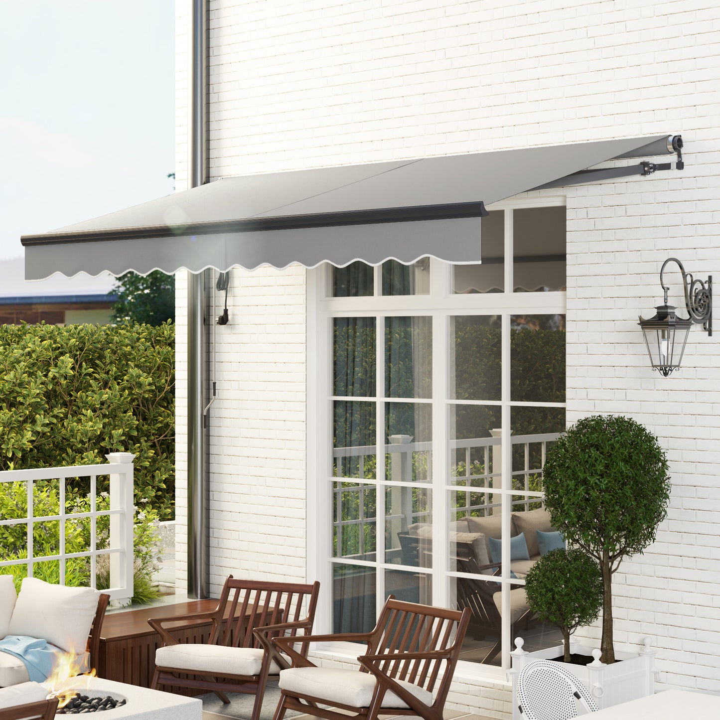 Outsunny 3.5m x 3m Electric and Manual Awning With Remote Control Dark Grey Aluminium Frame
