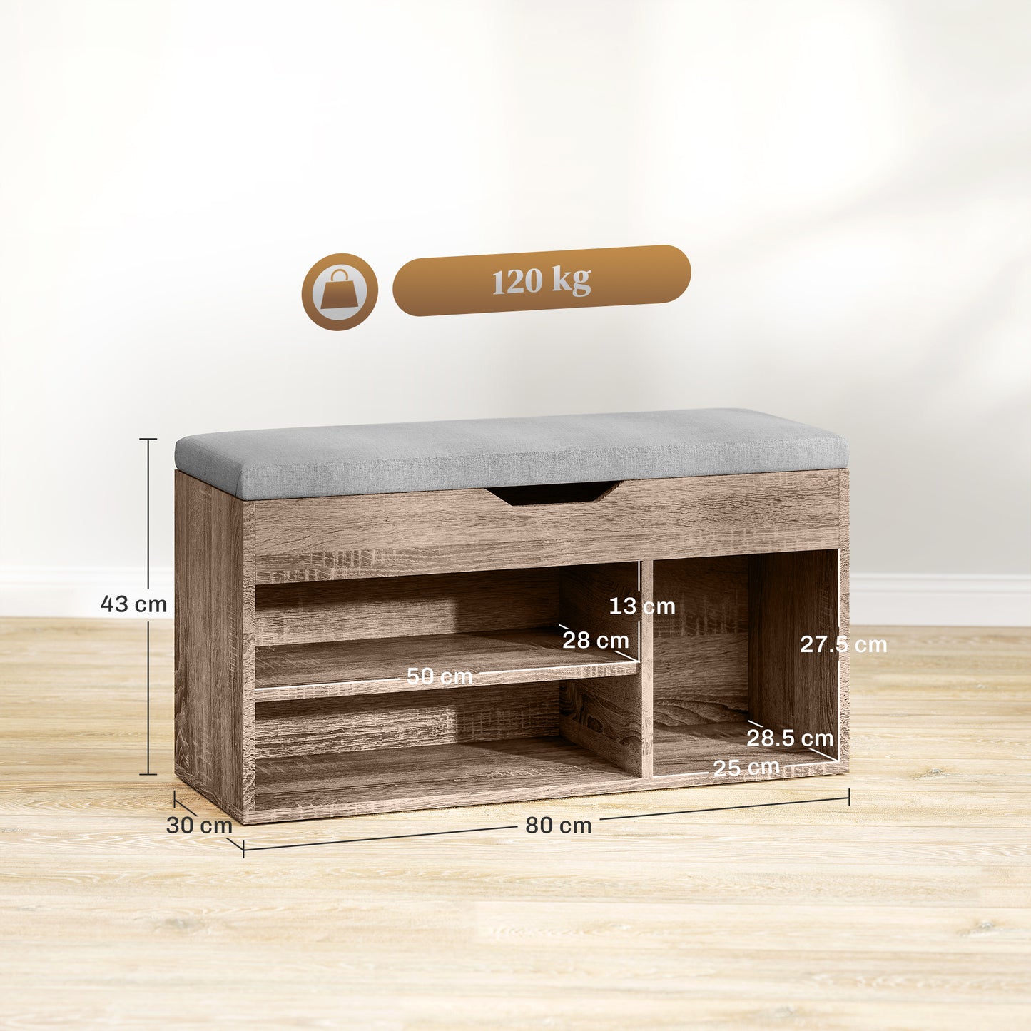HOMCOM Shoes Cabinet Bench With Hidden Storage And Padded Seat In Grey Wood Grain Hallway Organizer