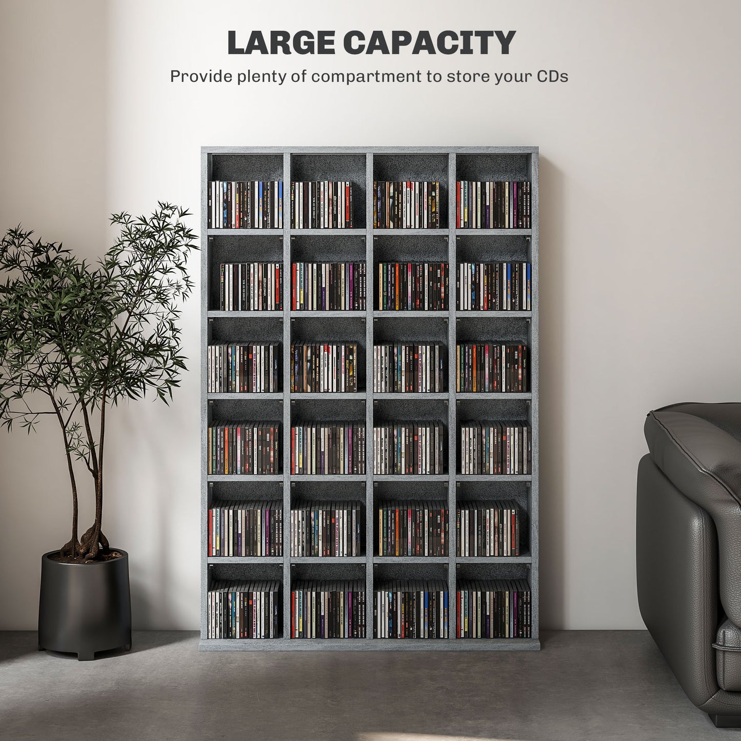 HOMCOM Adjustable Cement Grey Media Storage Shelf with Capacity for 480 CDs and 312 DVDs/Blu-rays - ALL4U RETAILER LTD