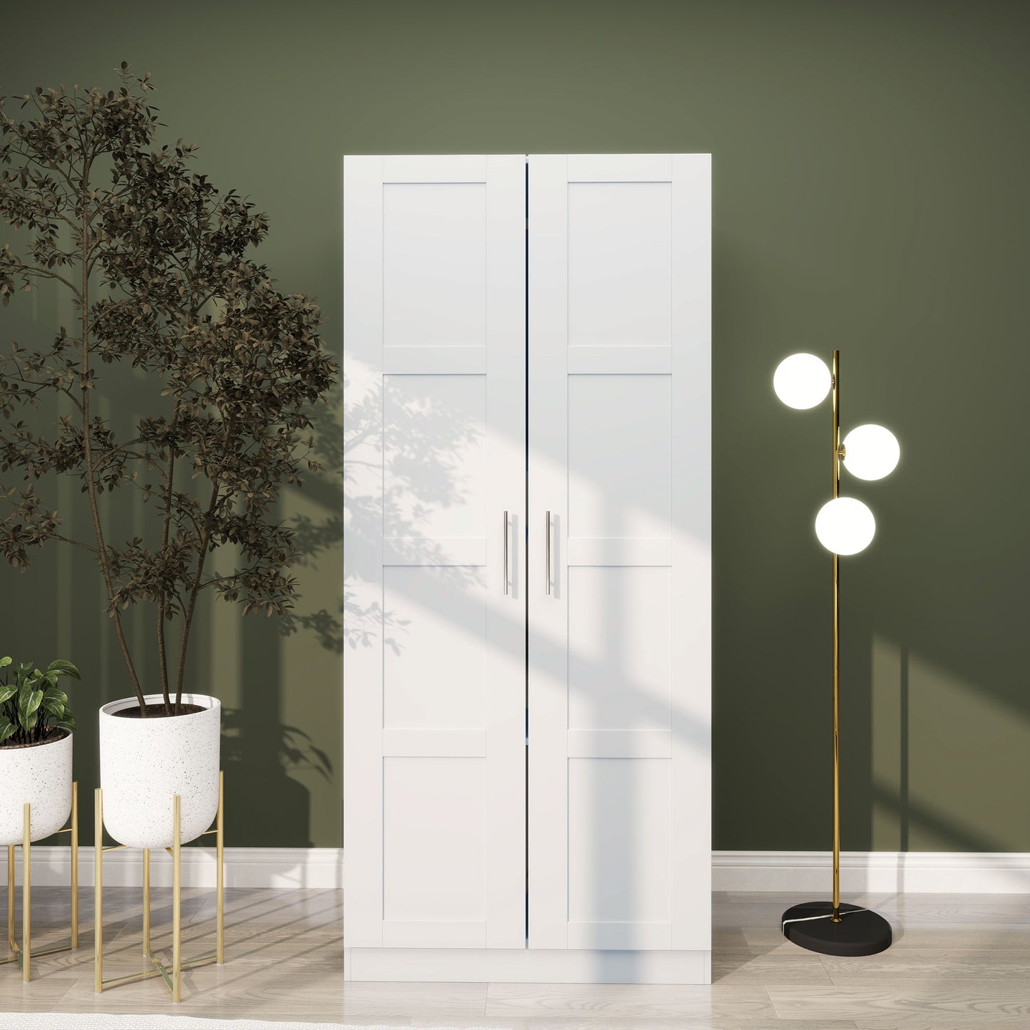 HOMCOM White Double Paneled Door Wardrobe With Shelves Quiet Smooth Glide Doors Modern Storage Solution