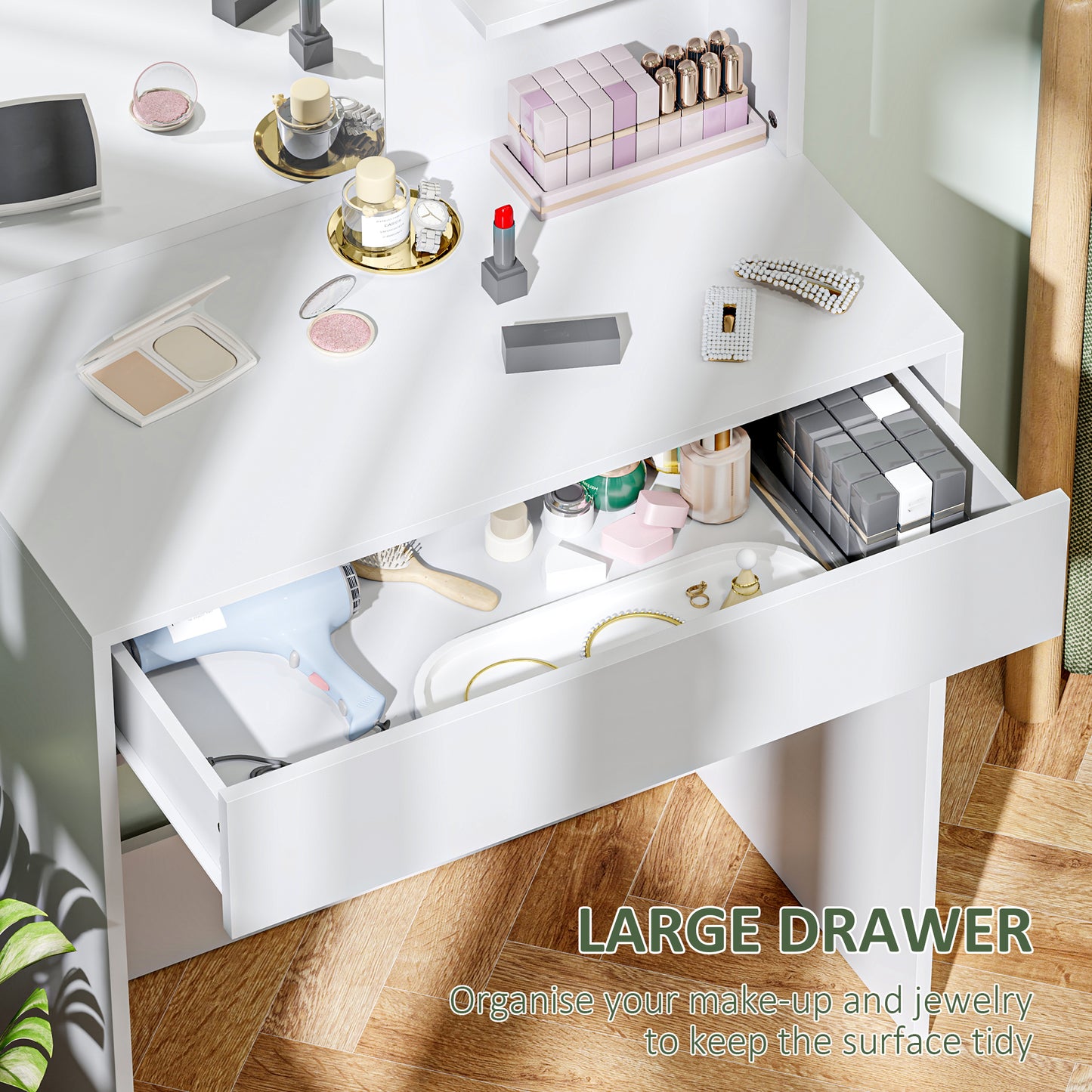 HOMCOM Dressing Table With Mirror And Storage In White Finish For Vanity Desk With Broad Surface And Large Drawer