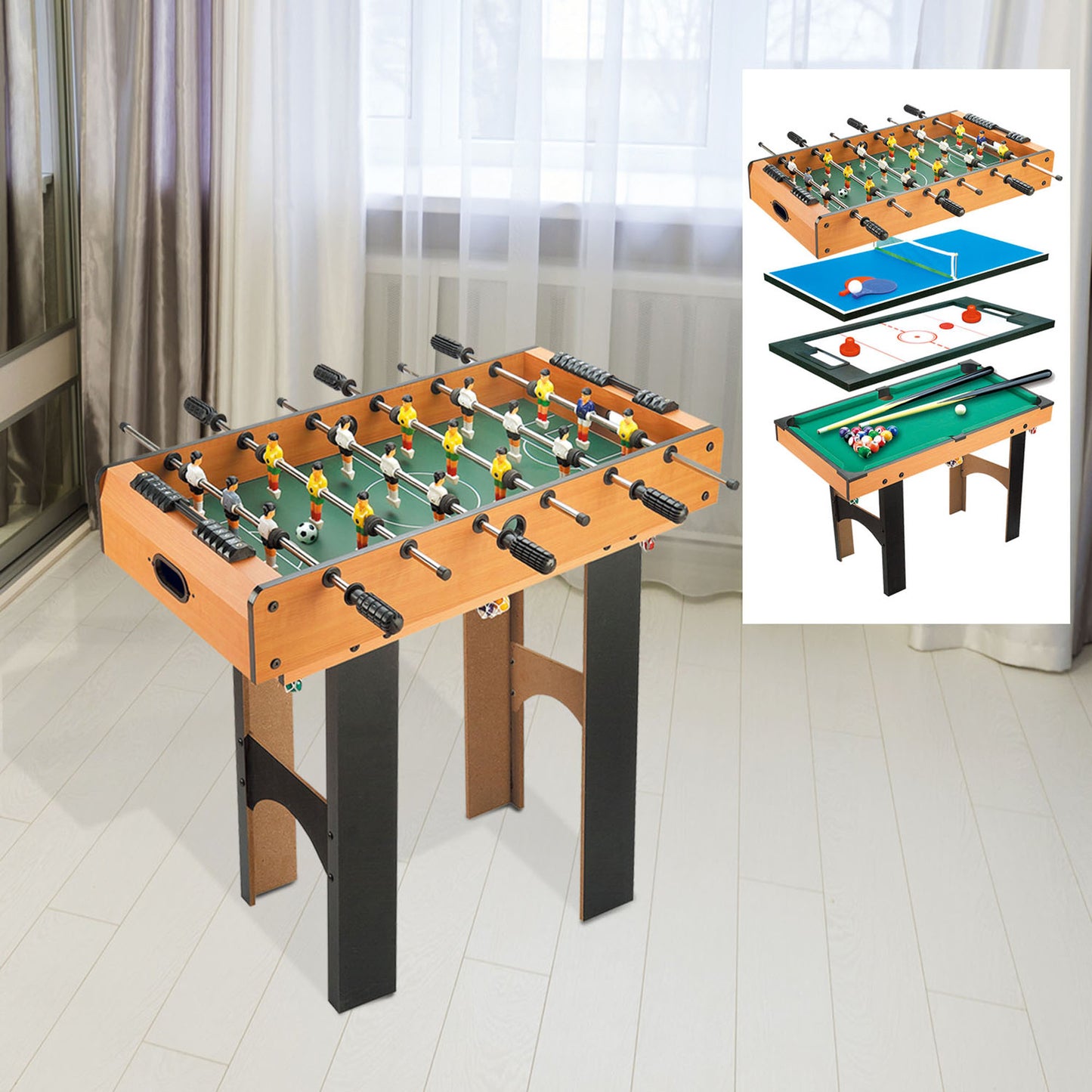 4-in-1 HOMCOM Multi-Game Table: Hockey, Foosball, Billiards & Table Tennis Set