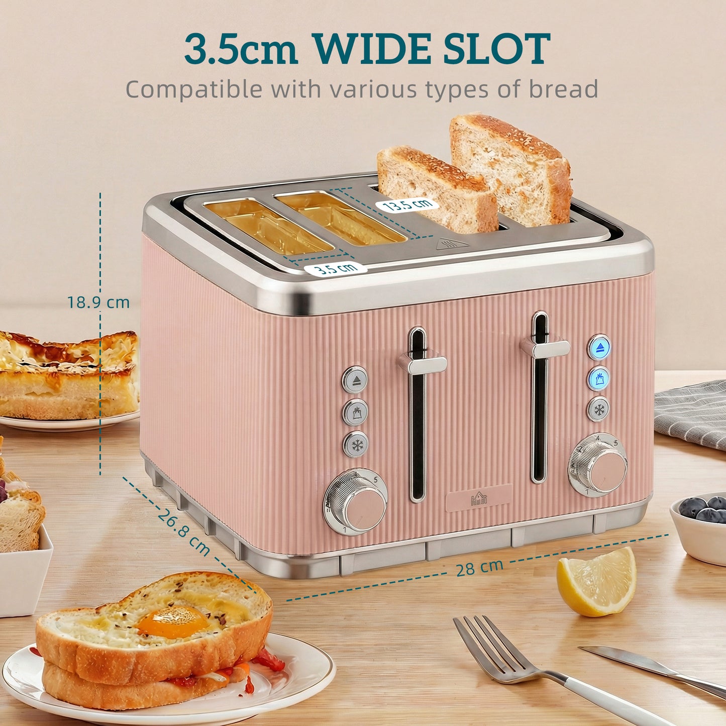 HOMCOM Electric Kettle And Four Slice Toaster Set 3000W 1.7L Pink UK Strix Thermostat Auto Shut Off