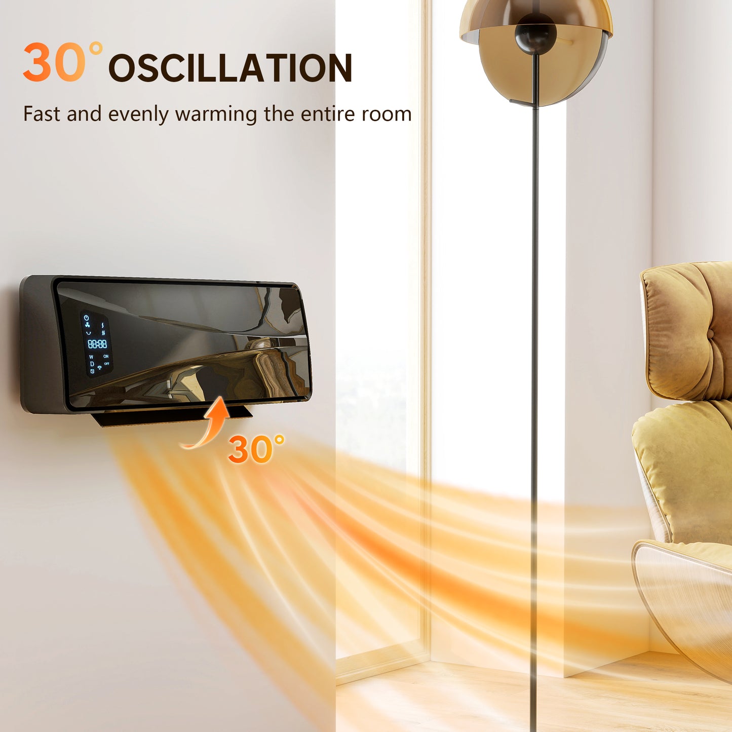 HOMCOM 2000W Ceramic Electric Space Heater With Fan And Adjustable Thermostat Wall Mounted Black