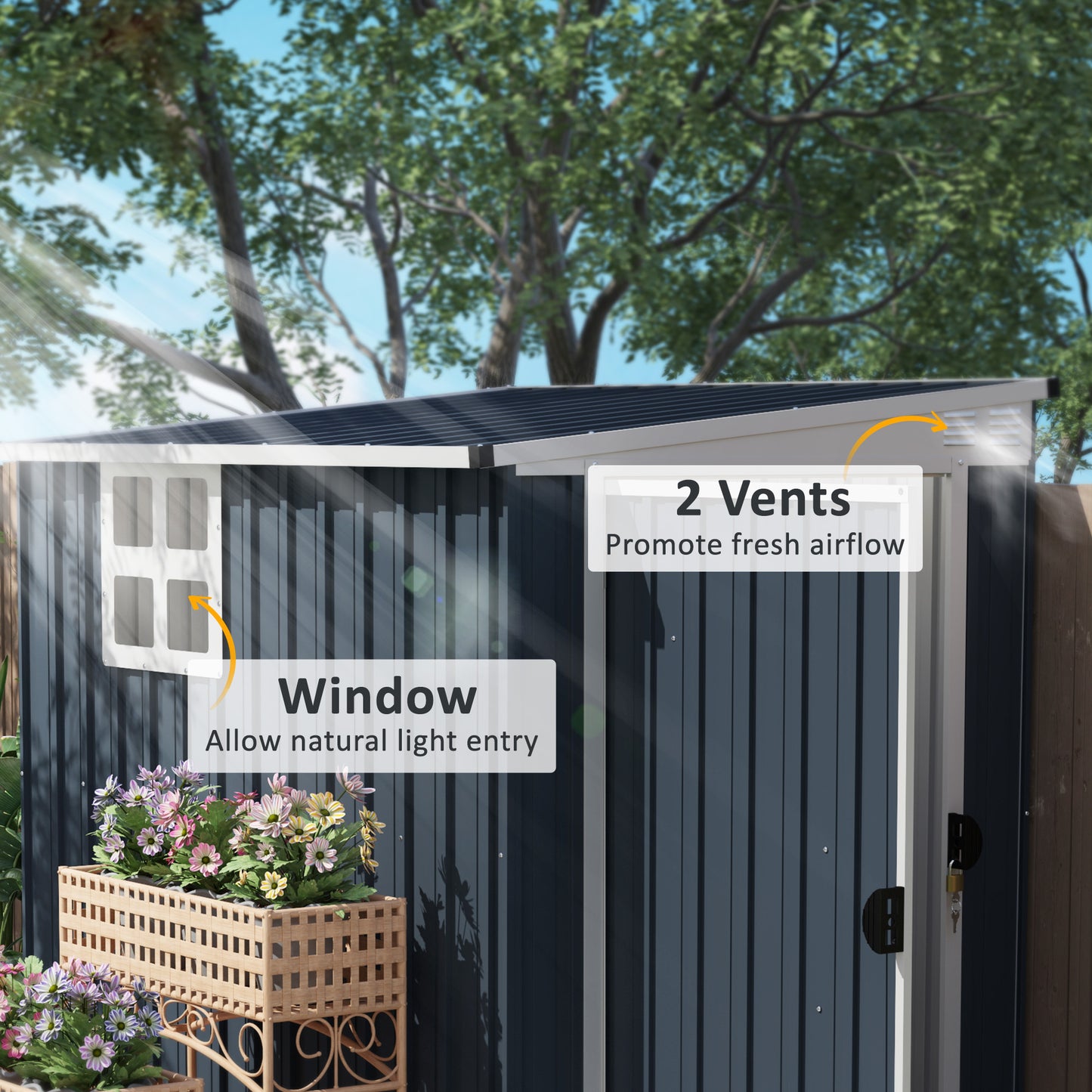 Outsunny 4 x 6 Ft Garden Metal Shed Outdoor Storage Shed With Window 2 Vents And Lockable Door Dark Grey