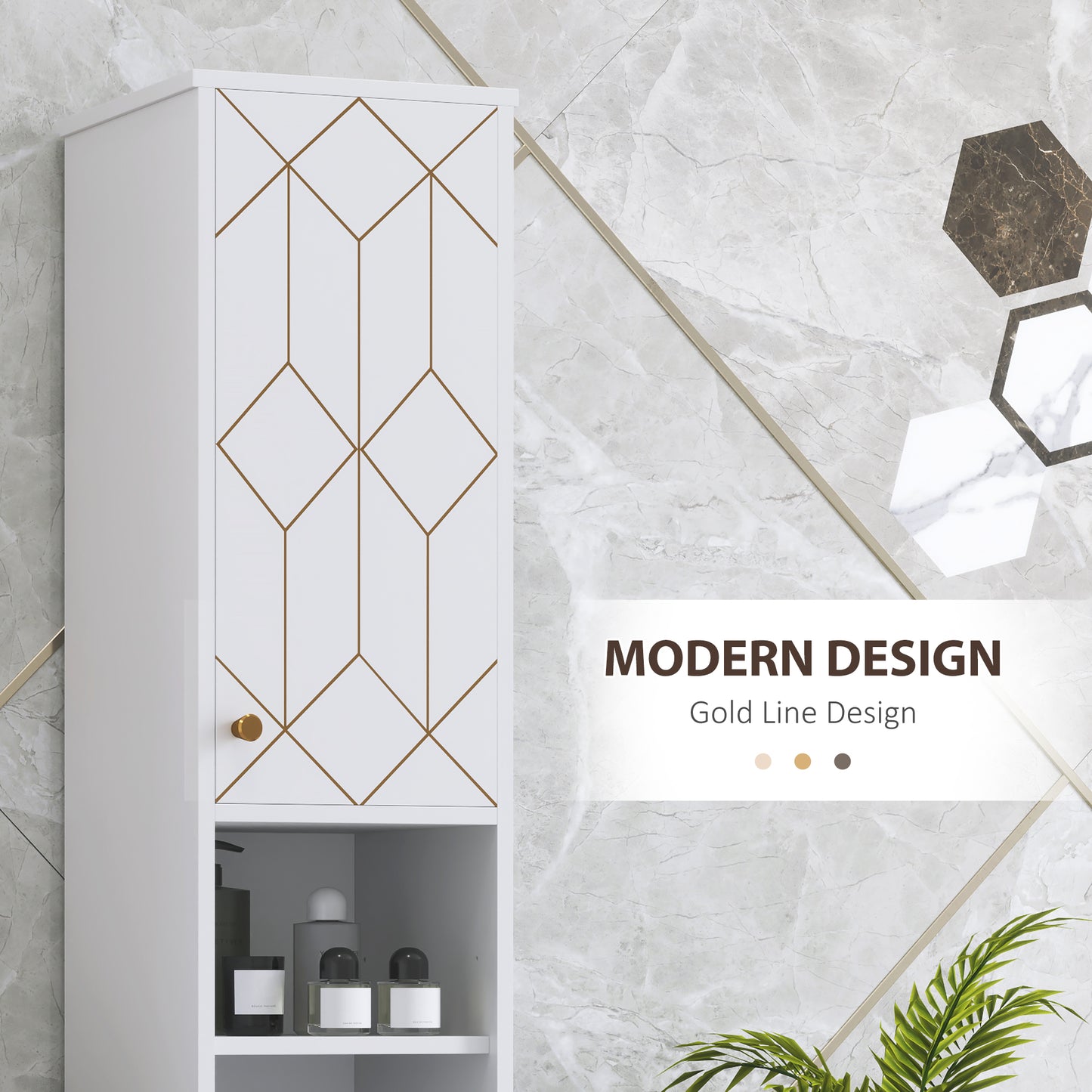 HOMCOM Tall White Bathroom Storage Cabinet with Doors Freestanding Slim Unit with Adjustable Shelves Two Tier Cabinets