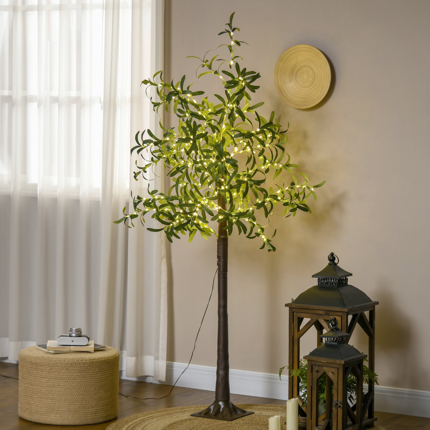 HOMCOM 6ft Prelit Olive Tree with 300 Warm White LED Lights for Indoor and Outdoor Decoration - ALL4U RETAILER LTD