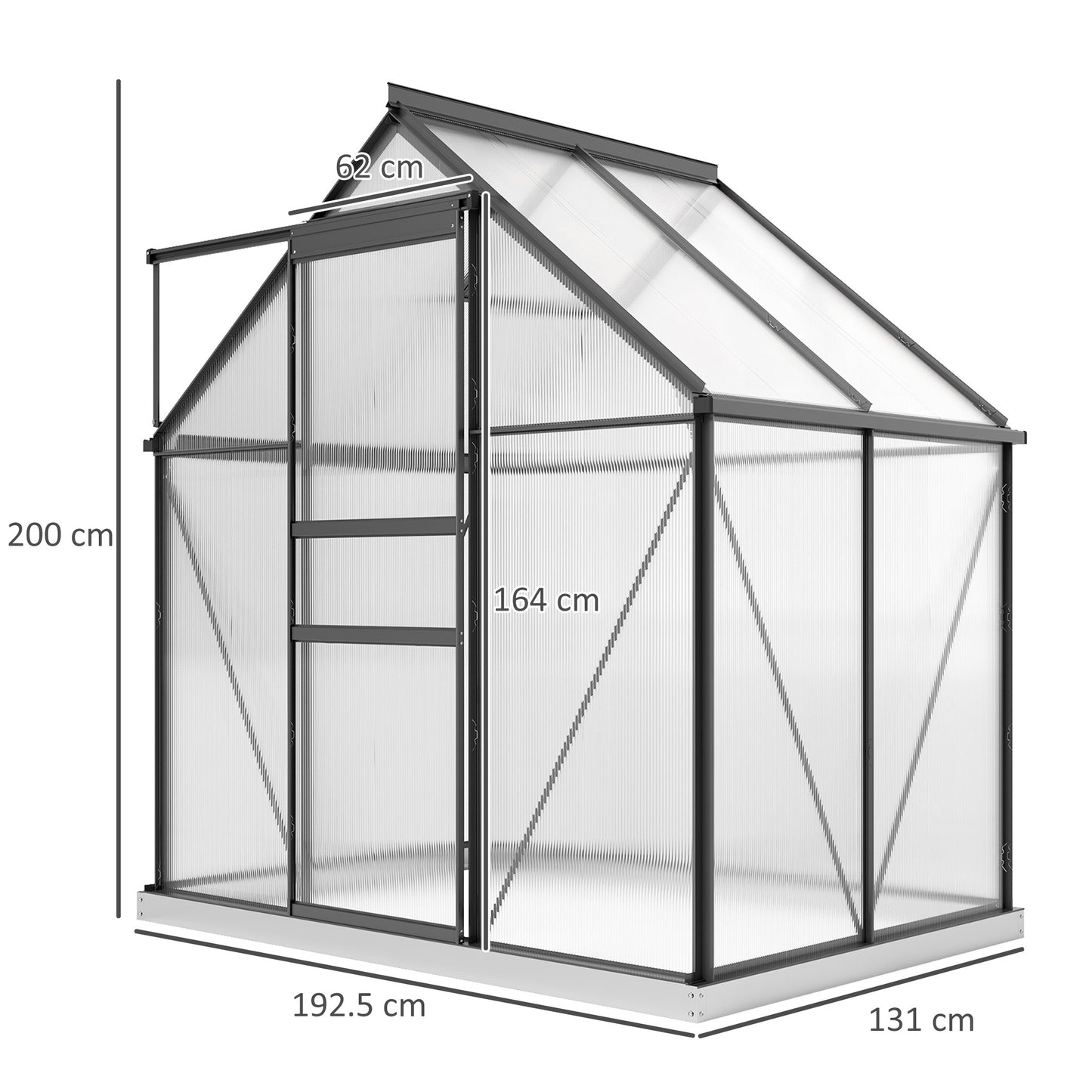 Outsunny Walk In Polycarbonate Greenhouse 192.5cm 131cm Aluminum Frame Durable Garden Structure