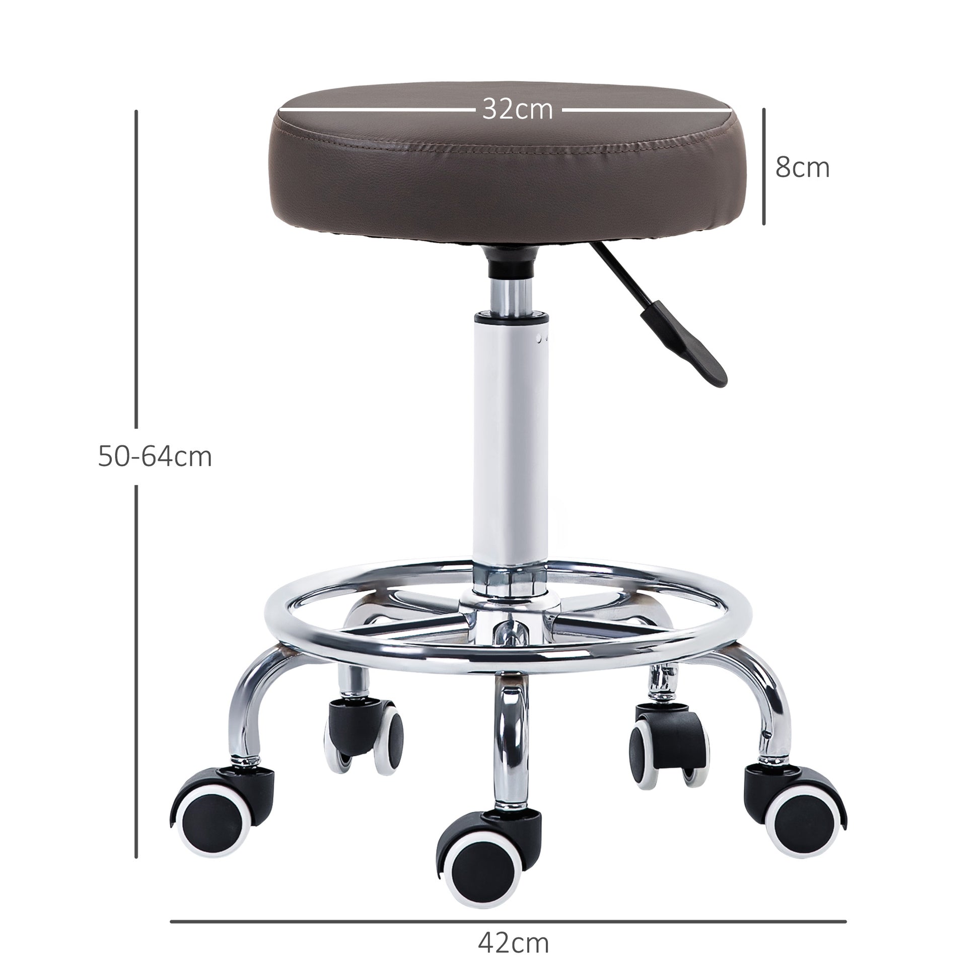 HOMCOM Adjustable Grey PU Leather Rolling Stool with Wheels for Salon and Spa - ALL4U RETAILER LTD