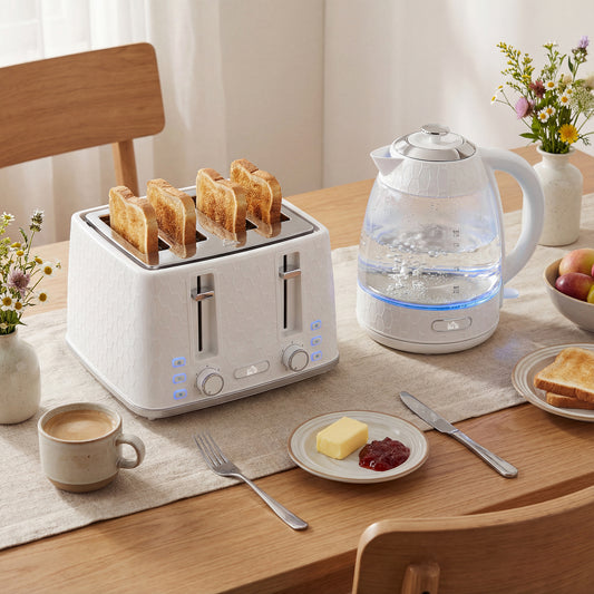 HOMCOM Kettle and Toaster Set 3000W Rapid Kettle With Strix Thermostat 4 Slice Toaster 7 Browning Controls Cream