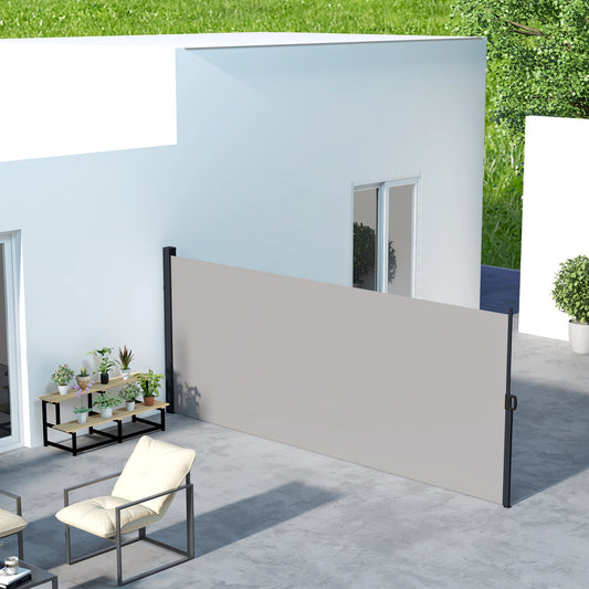 Outsunny Retractable Side Awning Outdoor Privacy Screen 400 x 180 cm Light Grey Shade