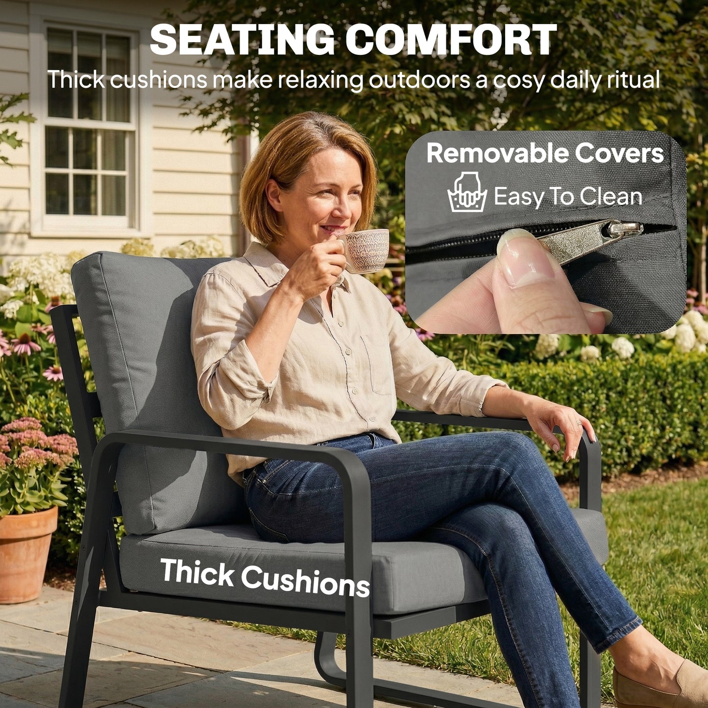 Outsunny 4 Piece Garden Furniture Set Outdoor Sofa Set Loveseat Armchairs Coffee Table Cushions All Weather