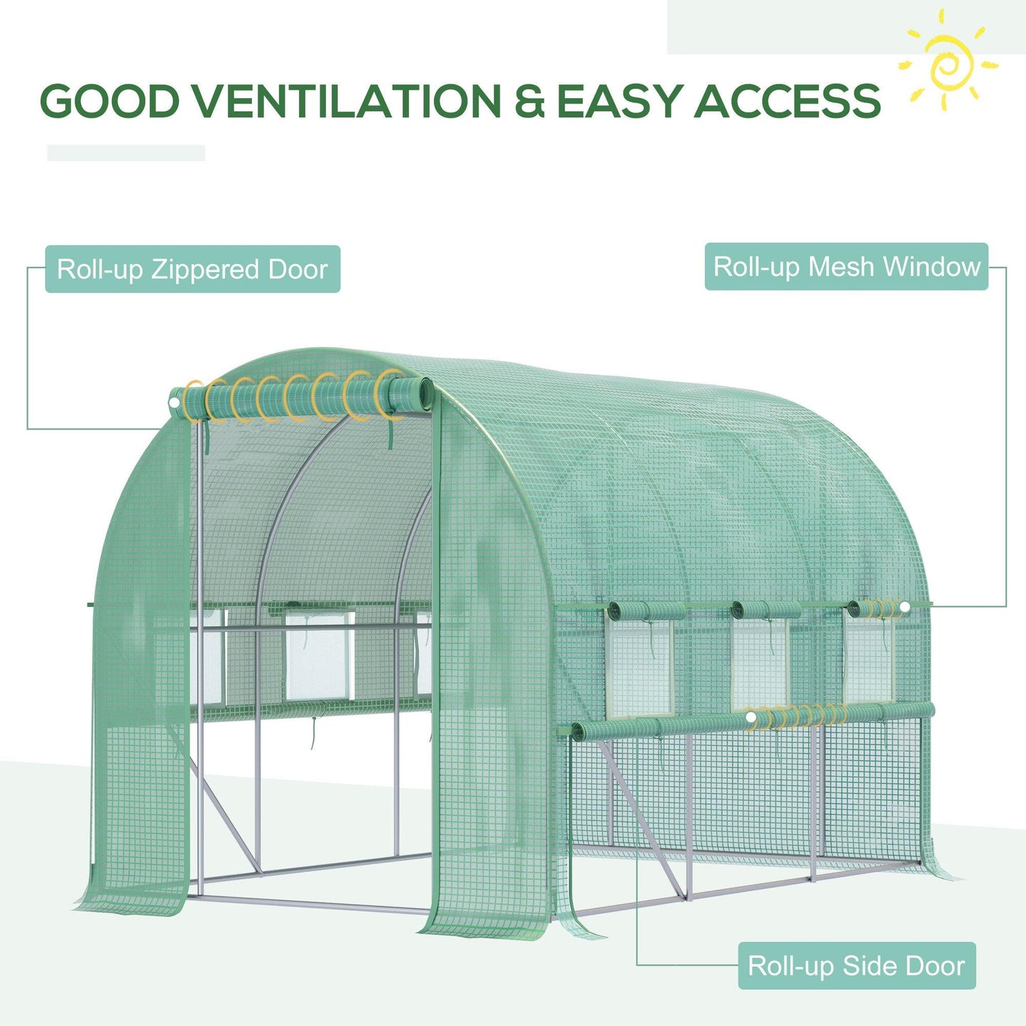 Outsunny 3 x 2 x 2m Polytunnel Green House w/ UV-resistant PE Cover, Green - ALL4U RETAILER LTD