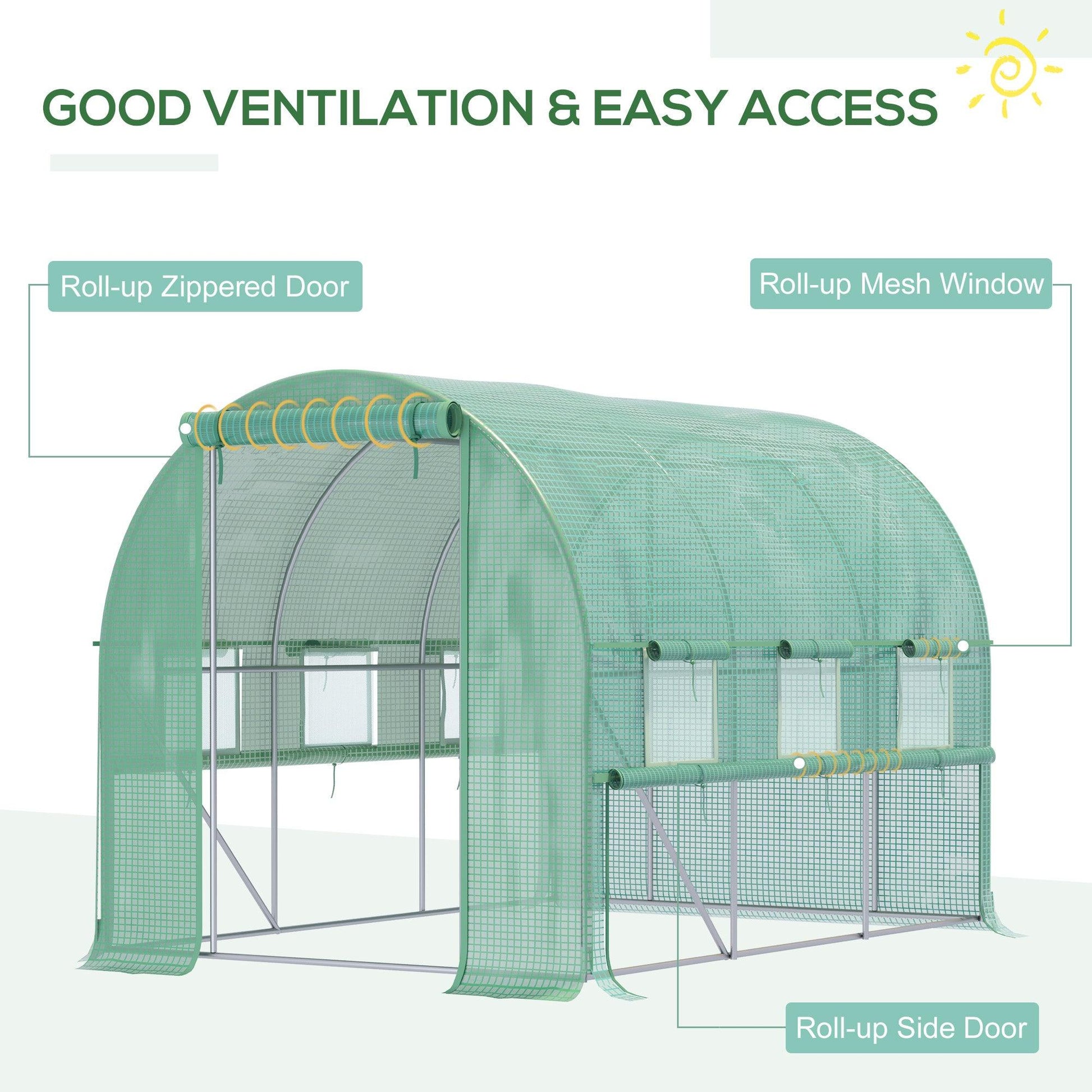 Outsunny 3 x 2 x 2m Polytunnel Green House w/ UV-resistant PE Cover, Green - ALL4U RETAILER LTD