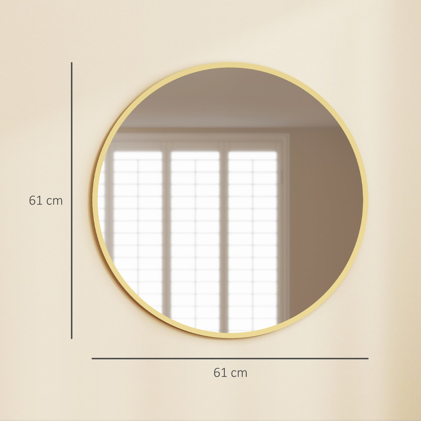 HOMCOM 61cm Decorative Round Wall Mirror For Bedroom Living Room Gold Tone Bathroom Mirror For Home Decor