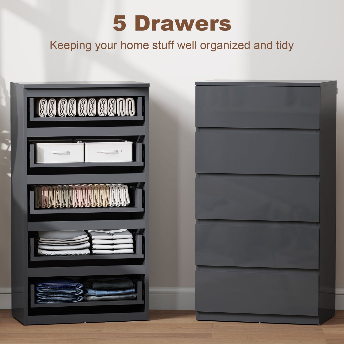 HOMCOM 5 Drawer Chest Of Drawers Modern Dresser Storage Cabinet For Bedroom Organization And Style