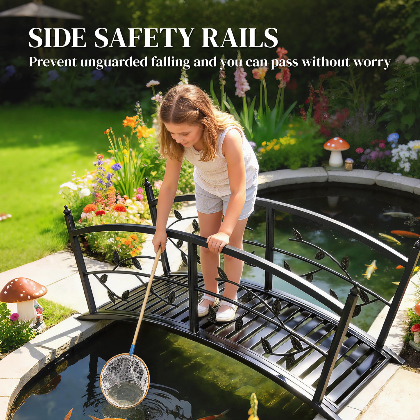 Outsunny 1.2M Metal Garden Bridge With Safety Railings For Pond And Creek Arch Decorative Footbridge