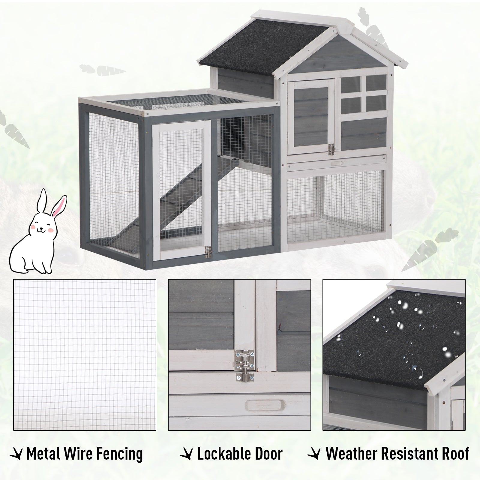 Spacious 2-Story Fir Wood Guinea Pig and Rabbit Hutch with Outdoor Run and Pull-Out Tray | PawHut - ALL4U RETAILER LTD